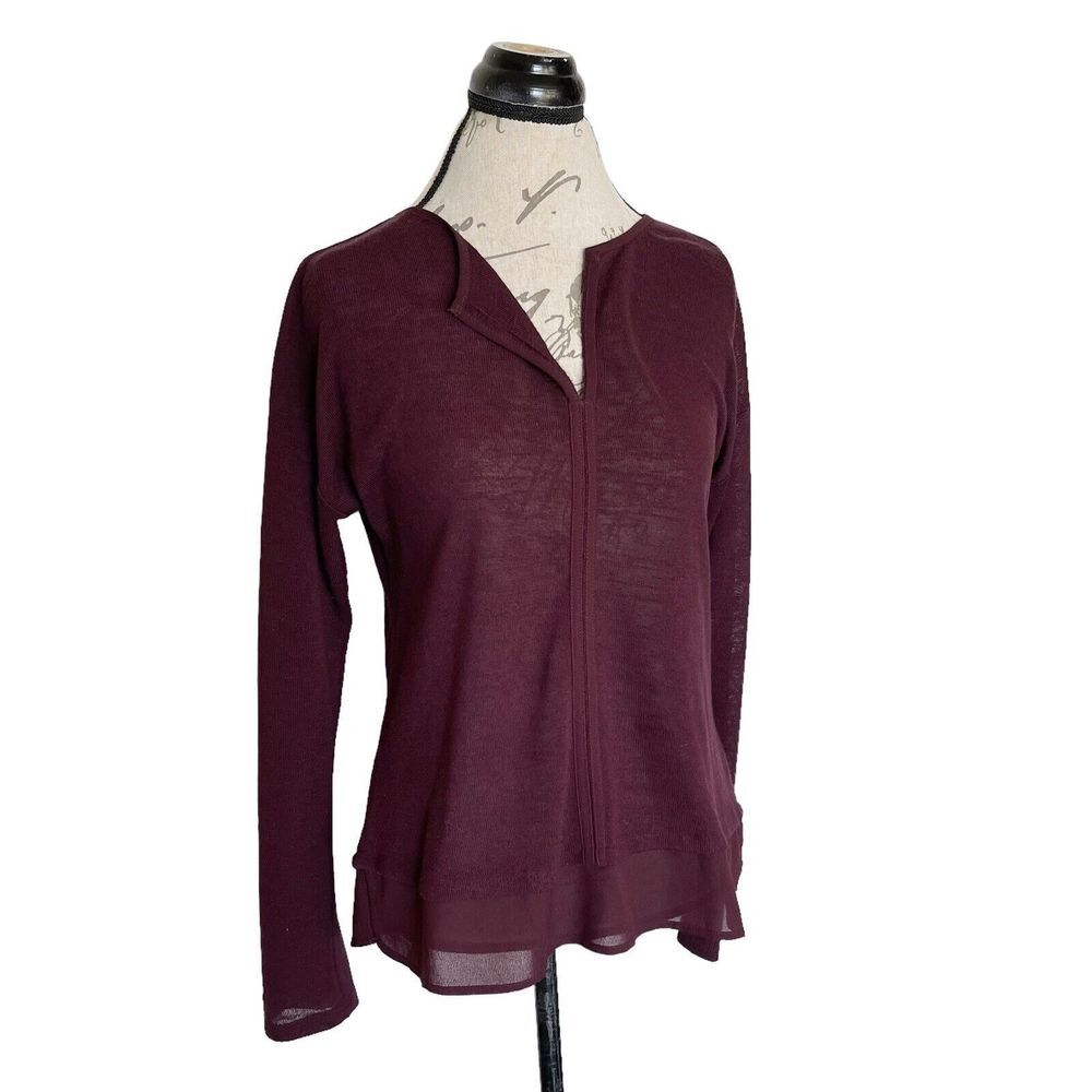 Sanctuary Hanna Blouse Split Neck Knit Top Size Medium Long Sleeve Dressy Boho - Picture 2 of 15